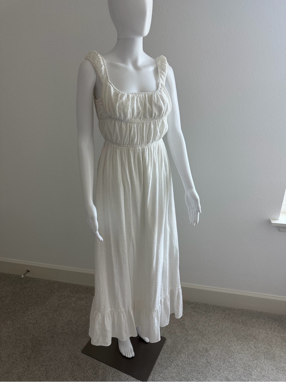 SABO Cream Sleeveless Maxi Dress with Ruffled Hem and Smocked Waist
